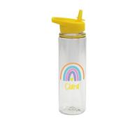 eBuyGB Personalised Rainbow Flip Straw Bottle, Coloured Lid, Children’s Drinks Bottle, Primary School, Nursery Water Bottle, Back To School Bottle (Yellow)