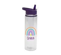 eBuyGB Personalised Rainbow Flip Straw Bottle, Coloured Lid, Children’s Drinks Bottle, Primary School, Nursery Water Bottle, Back To School Bottle (Purple)