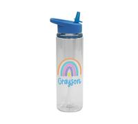 eBuyGB Personalised Rainbow Flip Straw Bottle, Coloured Lid, Children’s Drinks Bottle, Primary School, Nursery Water Bottle, Back To School Bottle (Light Blue)