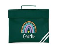 eBuyGB Personalised Rainbow School Book Bag with Name, Custom Kids School Bag for Girls & Boys, Nursery & Primary, Homework & Reading Folder, Reflective Stripes (Green)