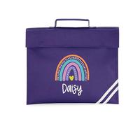 eBuyGB Personalised Rainbow School Book Bag with Name, Custom Kids School Bag for Girls & Boys, Nursery & Primary, Homework & Reading Folder, Reflective Stripes (Purple)