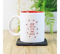 eBuyGB Personalised Red Reveal Mug, I Love You to The Moon & Back, 350ml Engraved Ceramic Coffee Mug, Valentine's Day, Mother's Day, Birthday Gift
