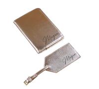 eBuyGB Personalised Rose Gold Passport Holder & Luggage Tag Travel Set with Name, Travel Gift, PU Leather Passport Covers & Suitcase Tag