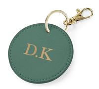 eBuyGB Personalised Round Initial Keyring, Bag Tag PU Leather Keychain, Monogram Key Ring, Luggage Tags, Party Bag Filler, Bridesmaid Gifts (Eucalyptus)