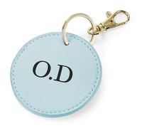 eBuyGB Personalised Round Initial Keyring, Bag Tag PU Leather Keychain, Monogram Key Ring, Luggage Tags, Party Bag Filler, Bridesmaid Gifts (Soft Blue)