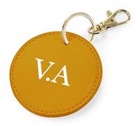 eBuyGB Personalised Round Initial Keyring, Bag Tag PU Leather Keychain, Monogram Key Ring, Luggage Tags, Party Bag Filler, Bridesmaid Gifts (Mustard)