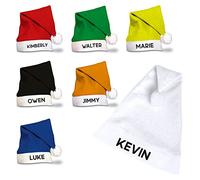 eBuyGB Personalised Santa Hat for Adults, Colourful Polyester Christmas Hat, One Size Xmas Hats with Custom Name, Staff Party, Unisex Christmas Party Hats, New Years Eve