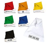 eBuyGB Personalised Santa Hat for Adults, Yellow Polyester Christmas Hat, One Size Xmas Hats, Staff Party, Christmas Party Hats with Custom Business, Company Logo, Design (Pack of 10)