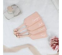 eBuyGB Personalised Soft Pink Luggage Tag, PU Leather Suitcase Name Tag, Destination Wedding, Hen Party Abroad, Bridesmaid, Maid of Honour Gifts (Pack of 4)