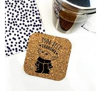 eBuyGB Personalised Square Cork Coaster, Eco-Friendly Engraved Baby Yoda Coaster, Star Wars Themed Drinks Mat, Funny Gifts for Grandma, Nanna, Granny (Yoda Best Grandma)