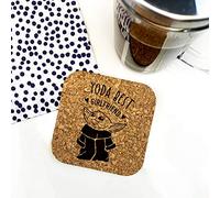 eBuyGB Personalised Square Cork Coaster, Eco-Friendly Engraved Baby Yoda Coaster, Star Wars Themed Drinks Mat, Funny Gifts for Partner (Yoda Best Girlfriend)