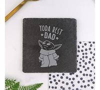 eBuyGB Personalised Square Slate Coaster, Baby Yoda Best Dad, Father's Day Gift, Birthday Present, Engraved Drinks Coaster