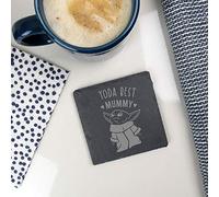 eBuyGB Personalised Square Slate Coaster, Engraved Baby Yoda Coaster, Star Wars Themed Drinks Mat, Gifts for Mummy from Daughter, Son (Yoda Best Mummy)