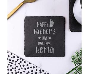 eBuyGB Personalised Square Slate Coaster, Happy 1st Father's Day with Stars, First from Baby, Daughter, Son, Baby Girl, Baby Boy, Bump, New Dad Gifts, Engraved Slate Drinks Coaster