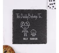 eBuyGB Personalised Square Slate Coaster, This Daddy Belongs to Coaster, Dad Birthday Gift, Present for Daddy, Engraved Drinks Coaster