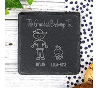 eBuyGB Personalised Square Slate Coaster, This Grandad Belongs to Coaster, Father's Day, Birthday Gift, Present for Grandpa, Grandfather, Engraved Drinks Coaster