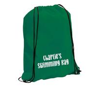 eBuyGB Personalised Swimming Bag, Kids Drawstring Swim Bag with Any Name, Children’s Rucksack for Girls and Boys, Backpack for Swimming (Dark Green)