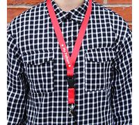 eBuyGB Personalised Teacher Lanyard with Safety Breakaway Clip - ID Pass, Name Badge, Neck Strap Tag Holder, Sanitiser - Office, Work, School Gift (Red)