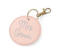 eBuyGB Personalised Teacher Name Keyring, PU Leather Round Keyring, Teacher Thank You Key Chain, Teacher Appreciation, End of Term Gift for Her (Soft Pink)