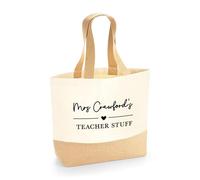 eBuyGB Personalised Teacher Stuff Bag, Thank You Teacher Gifts, Canvas Jute Tote Bag, School Leaver Gift from Pupil (Medium)