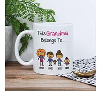 eBuyGB Personalised This Grandma Belongs to Mug, Granny Mug, Mother's Day Gift, White Ceramic 350ml Coffee Cup, Family Members & Names, Birthday Present for Her