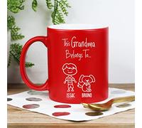 eBuyGB Personalised This Grandma, Nana, Granny, Nanny, Nanna, Gran, Nan Belongs to Mug, Neon 350ml Coffee Cup, Mother's Day Gift, Family Members, Grandchildren, Kids Names, Birthday Present (Red)
