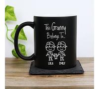 eBuyGB Personalised This Grandma, Nana, Granny, Nanny, Nanna, Gran, Nan Belongs to Mug, Neon 350ml Coffee Cup, Mother's Day Gift, Family Members, Grandchildren, Kids Names, Birthday Present (Black)