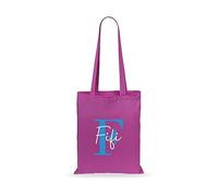 eBuyGB Personalised Tote Bag, Custom Alphabet Cotton Shopper with Blue Initial & Name, Birthday Gift Bag, Kids Party Bags, Reusable Bag (Fuchsia)