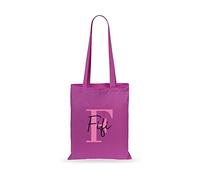 eBuyGB Personalised Tote Bag, Custom Alphabet Cotton Shopper with Initial & Name, Birthday Gift Bag, Goodie Bag, Kids Party Bags, Bag For Life, Reusable Bag (Fuchsia)