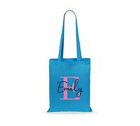 eBuyGB Personalised Tote Bag, Custom Alphabet Cotton Shopper with Initial & Name, Birthday Gift Bag, Goodie Bag, Kids Party Bags, Bag For Life, Reusable Bag (Light Blue)