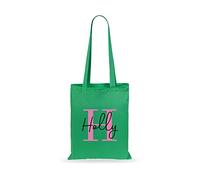 eBuyGB Personalised Tote Bag, Custom Alphabet Cotton Shopper with Initial & Name, Birthday Gift Bag, Goodie Bag, Kids Party Bags, Bag For Life, Reusable Bag (Green)