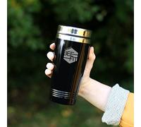 eBuyGB Personalised Travel Mug, Stainless Steel Double Walled Reusable 450ml Insulated Tea/Coffee Cup - Laser Engraved Custom Business, Company Logo, Design (Black)
