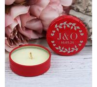 eBuyGB Personalised Vanilla Scented Candles, Red Wedding Favour Tea Lights, Floral Wedding Favour Candles for Guests, Bulk Wedding Candles (Pack of 10)