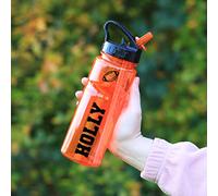 eBuyGB Personalised Water Bottle with Flip Straw for School, Nursery - Reusable BPA Free 650ml Tritan Sports Drinks Travel Bottle Cup for Children, Kids - Any Name (Orange)