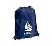 eBuyGB Personalised Water Sport Bag, Kids Unisex Watersports Drawstring Bag, Surfing, Sailing, Swimming Backpack, Girls Boys Swimming Rucksack (Navy)
