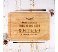 eBuyGB Personalised Wooden Chopping Board, There is No Such Thing As Too Much Chilli, Funny Cooking Gift, Serving Cutting Board, Chilli Lover Gifts for Him Her