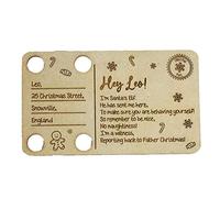 eBuyGB Personalised Wooden Elf Arrival Postcard, Naughty Elf Welcome Back Letter, Elf Return Mail with Boy or Girl Elf Option (4 Hole)