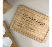eBuyGB Personalised Wooden Hangry Dictionary Definition Chopping Board, Cheeseboard Funny Hungry Angry Pun, Serving, Cutting Board, Birthday Gift - Custom Name (Rectangle)