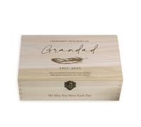 eBuyGB Personalised Wooden Memorial Keepsake Box, Dad Grandad Remembrance Box, Memory Box, In Loving Memory, Bereavement Gift, Memorial Box in 6 Sizes (27x15cm Rectangle)