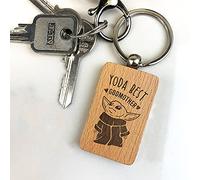 eBuyGB Personalised Wooden Rectangle Keyring, Star Wars Themed Engraved Baby Yoda Keychain, Funny Gifts for Godparents (Yoda Best Godmother)
