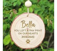 eBuyGB Personalised Wooden Slice Pet Memorial Decoration/Hanging Decoration, Paw Print, Custom Name, Keep Sake Gift, Loss of Pet for Dog Cat Memorial