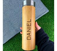 eBuyGB Personalised Wooden Travel Mug, Insulated 500ml Reusable Drinks Flask, Double Walled Stainless Steel Travel Cup