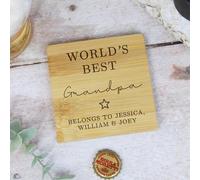 eBuyGB Personalised World’s Best Grandad 2 in-1 Wooden Coaster & Bottle Opener, Grandad Belongs To, Grandad Beer Opener, Drinks Mat