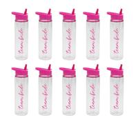 eBuyGB Pink Team Bride Water Bottle 725ml, Hen Party Drink Bottle with Straw Lid, Bridal Shower, Hen Do Favours, Bridesmaid Gifts & Party Bag Fillers (Pack of 10)