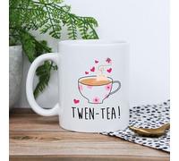 eBuyGB Printed Ceramic Coffee Mug -TWEN-Tea Design - 350ml Tea Cup, 20th Milestone Birthday Gifts for Women, Her - Twentieth Gift for Friend, Sister, Daughter, White