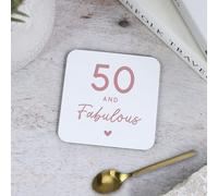 eBuyGB Printed Square Coaster, 50 & Fabulous Milestone Birthday, 50th Birthday Gift for Her, Sister, Mum, Friend, Auntie, Fiftieth Drinks Mat