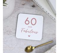 eBuyGB Printed Square Coaster, 60 & Fabulous Milestone Birthday, 60th Birthday Gift for Her, Nan, Sister, Friend, Auntie, Sixtieth Drinks Mat