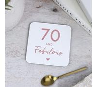 eBuyGB Printed Square Coaster, 70 & Fabulous Milestone Birthday, 70 Birthday Gift for Her, Grandma, Mum, Friend, Auntie, Seventieth Drinks Mat