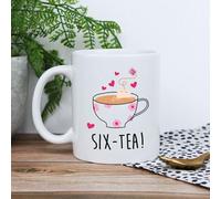 eBuyGB Printed White Colour Coffee Mug -SIX-Tea Design - 350ml Tea Cup, 60th Birthday Gifts for Women, Her - Sixtieth Birthday Gift for Mum, Grandma, Friend