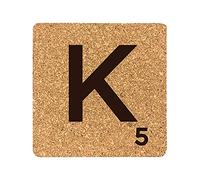 eBuyGB Scrabble Drinks Coasters, Square Cork Coaster, Individual Alphabet Letters, Scrabble Tiles with Score Marks - Personalise Your Own Scrabble Words (K)